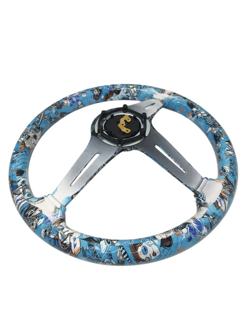 رويال ROYAL - عجلة قيادة كلاسيكية ABS Dragon Racing بأضلاع كروم جديدة 345 مم 13.5 بوصة عجلة قيادة رياضية مطبوعة متعددة الألوان مع ضبط القرن (DYT-5173) (ملونة) - Image 5