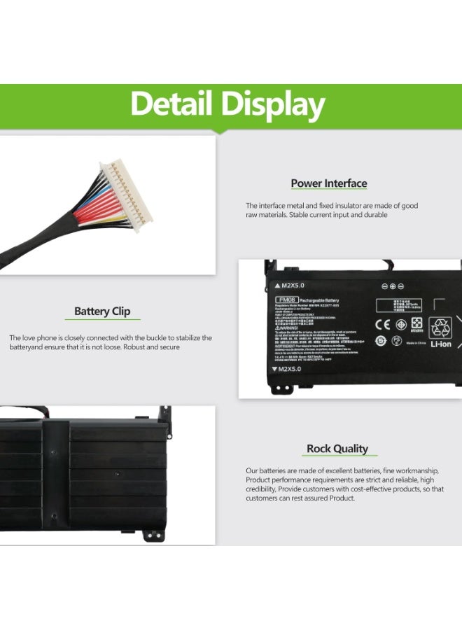 Terabyte Laptop Battery 14.4V 86Wh 5973mAh FM08 Replacement for HP Omen 17-AN013TX 17-AN014TX 17-AN014NG TPN-Q195 Series 922753-421 922977-855 16-Pin Connector - Image 3