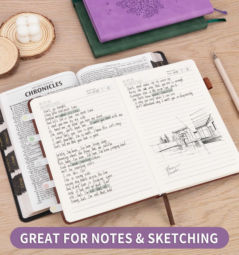 ALKALO Lined Journal Notebook for Women Men, A5 Hardcover Leather Journals for Writing, 200 Pages Thick Paper, Daily Journal Notebook for Work, School, Note Taking, Business, Travel, College Ruled - Image 3