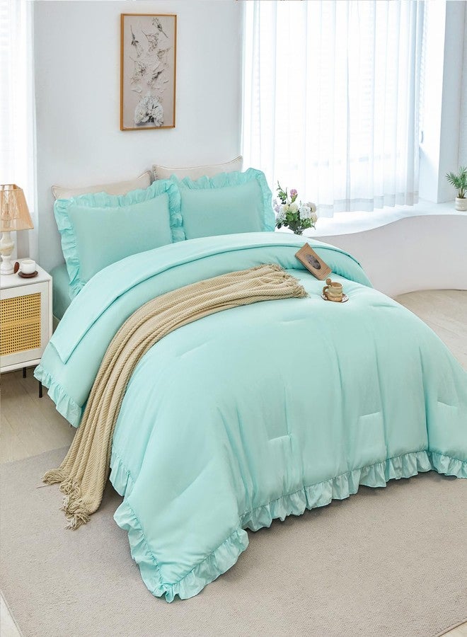 ANGIYUIN Mint Green Twin Size Comforter Set for Girls Kids 5 Pieces Ruffled Farmhouse Bed in A Bag with Sheets Soft Lightweight Bedding Sets for All Season(Mint Green Twin) - Image 2