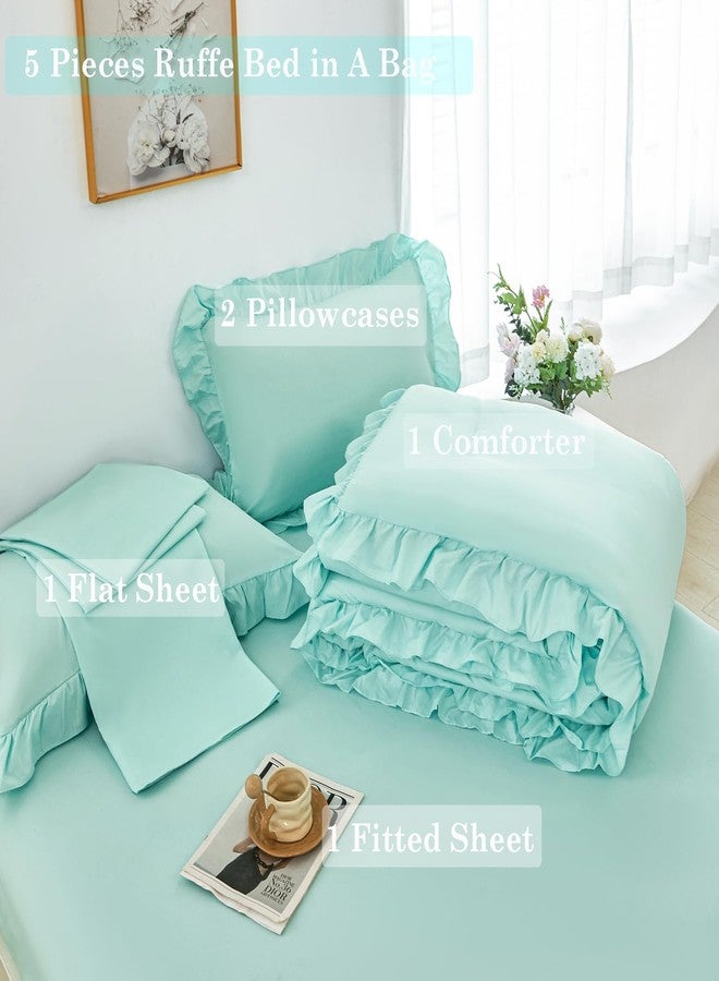 ANGIYUIN Mint Green Twin Size Comforter Set for Girls Kids 5 Pieces Ruffled Farmhouse Bed in A Bag with Sheets Soft Lightweight Bedding Sets for All Season(Mint Green Twin) - Image 4