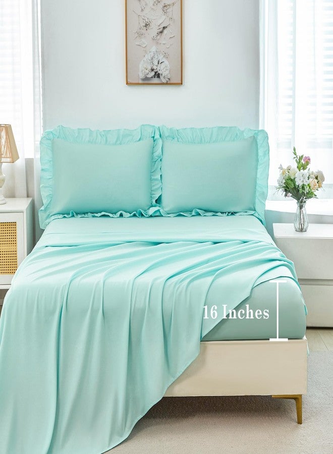 ANGIYUIN Mint Green Twin Size Comforter Set for Girls Kids 5 Pieces Ruffled Farmhouse Bed in A Bag with Sheets Soft Lightweight Bedding Sets for All Season(Mint Green Twin) - Image 5