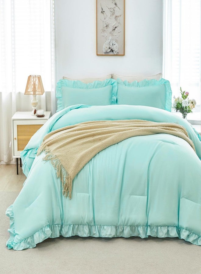 ANGIYUIN Mint Green Twin Size Comforter Set for Girls Kids 5 Pieces Ruffled Farmhouse Bed in A Bag with Sheets Soft Lightweight Bedding Sets for All Season(Mint Green Twin) - Image 3