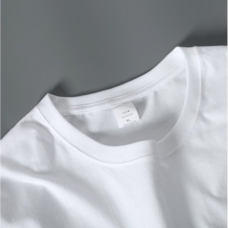 New Heavy 220G Trendy Cotton T-Shirt Men'S And Women'S Solid Color Short Sleeve Combed Cotton Crewneck T-Shirt White Thickened - Image 5