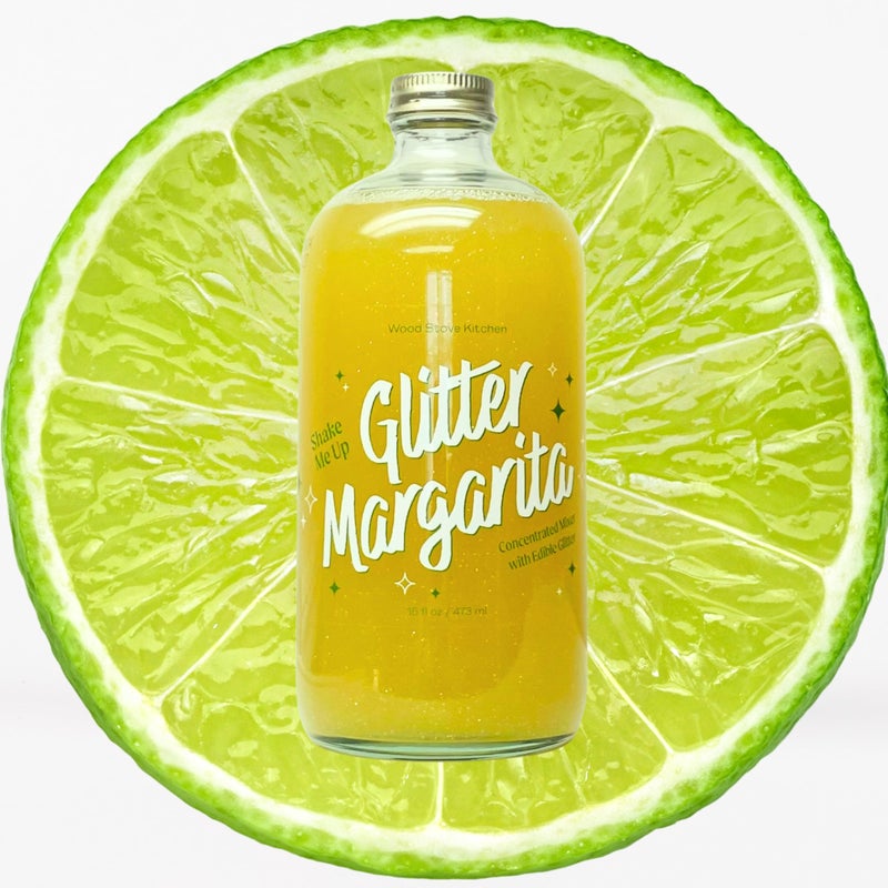 Wood Stove Kitchen Glitter Margarita Mixer - Enhanced with Sparkling Edible Glitter, Versatile Concentrate for Cocktails & Non-Alcoholic Beverages, 16 fl oz Multi-Serve Bottle