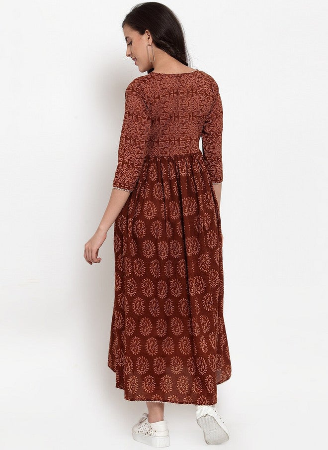Indibelle Women Brown Printed Fit and Flare Dress - Image 4