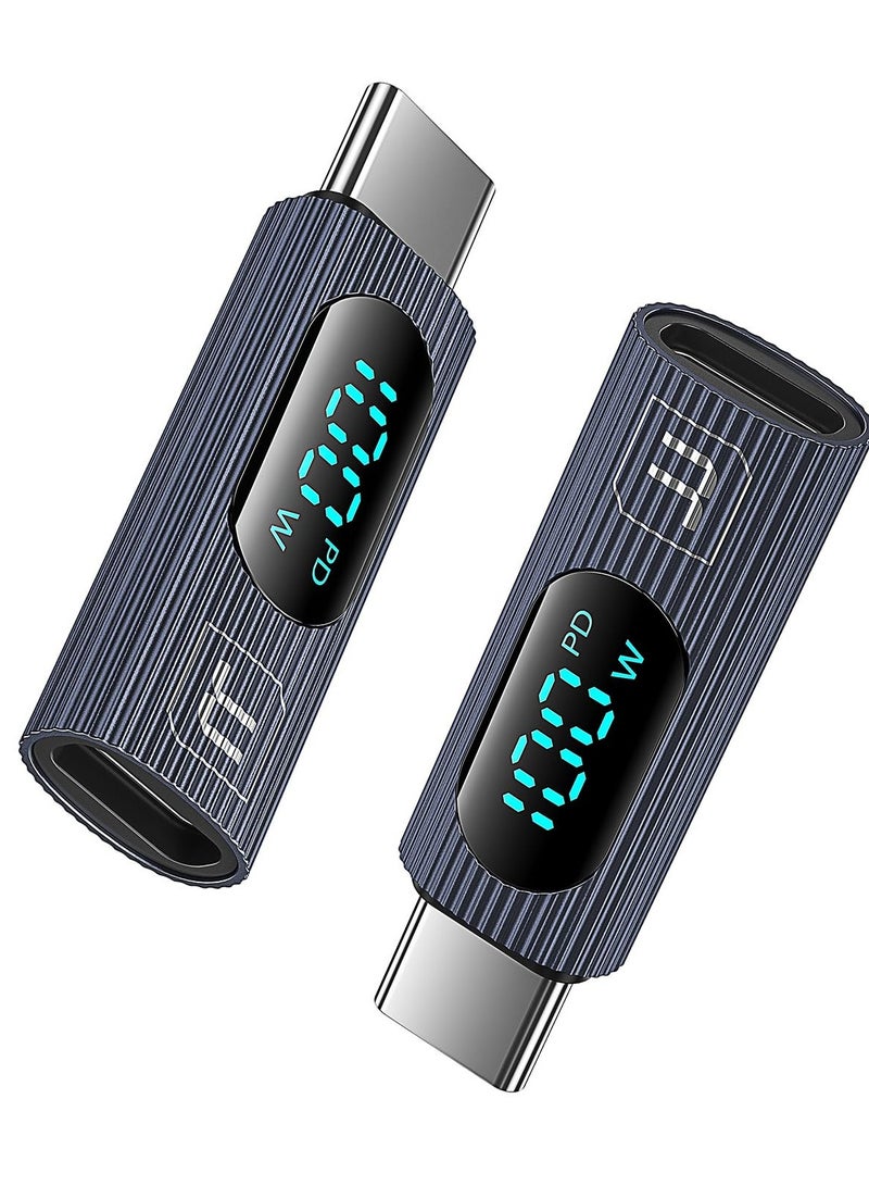 SYOSI 2 Pack USB to USB C Adapter, 100W USB C Female to USB C Male Extension Adapter Type C Power Meter Tester with Digital Display for iPad Pro iPhone 15 Pro Max MacBook Pro Laptop and All USB C Cable - Image 1