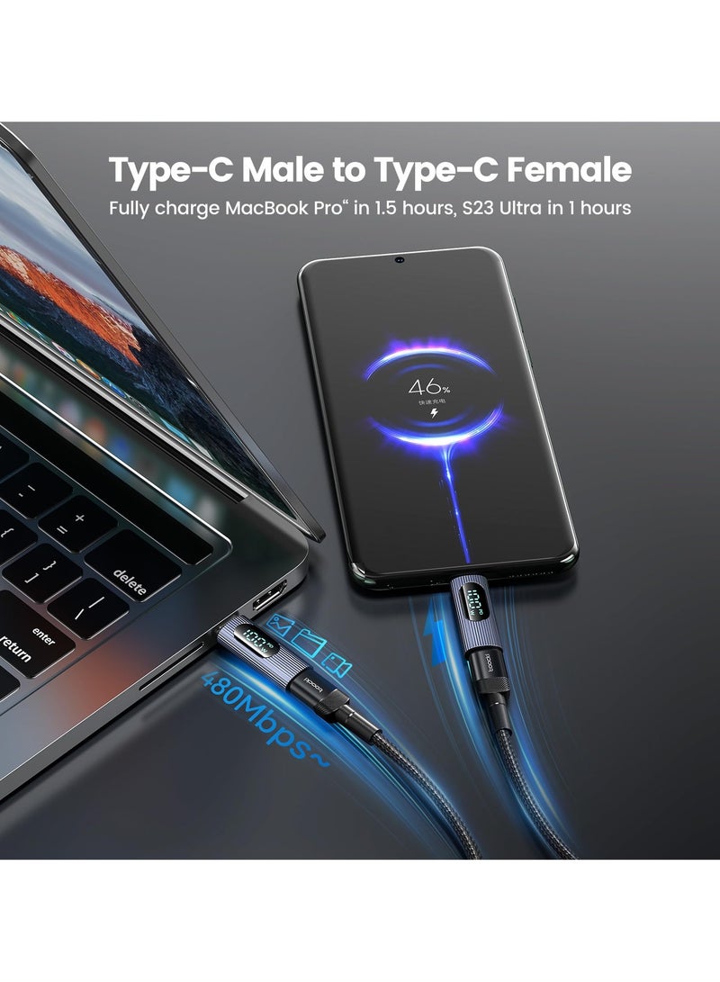 SYOSI 2 Pack USB to USB C Adapter, 100W USB C Female to USB C Male Extension Adapter Type C Power Meter Tester with Digital Display for iPad Pro iPhone 15 Pro Max MacBook Pro Laptop and All USB C Cable - Image 3