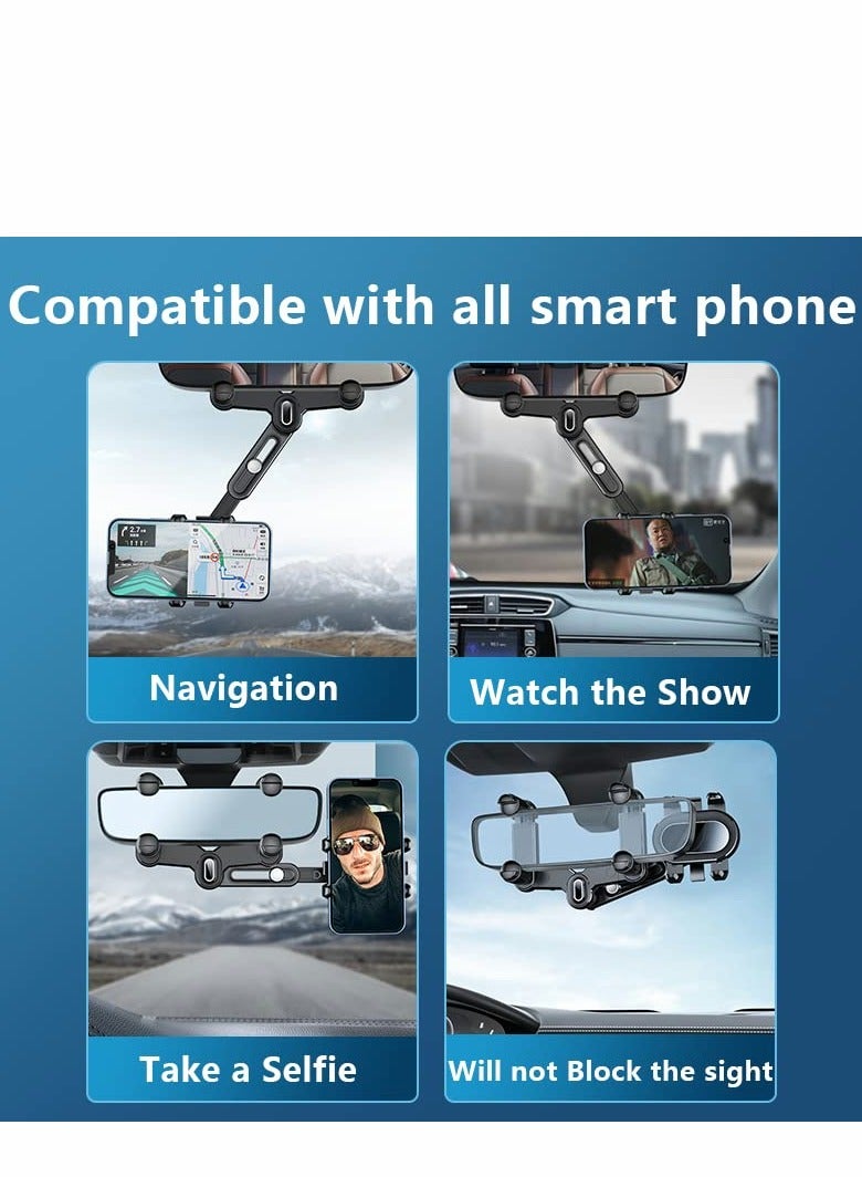 Excefore Rear View Mirror Phone Holder for Car 360° Rotatable and Retractable Universal Mount, Cell iPhone 11 12 13 14 Pro Max Samsung - Image 4