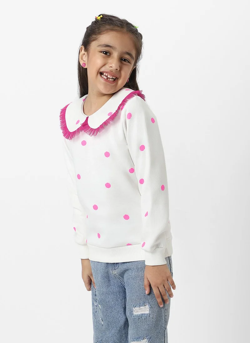 Nautinati Nautinati Girls Snow White Dot Printed Ruffle Sweatshirt With Sling Bag