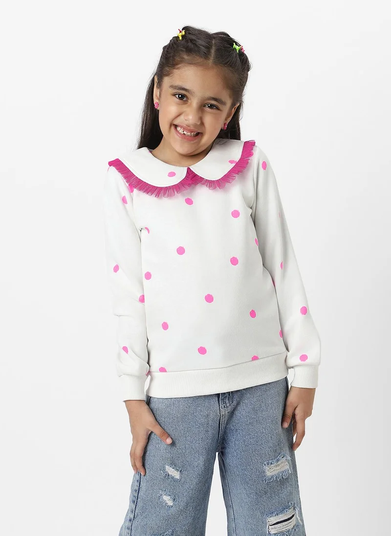 Nautinati Nautinati Girls Snow White Dot Printed Ruffle Sweatshirt With Sling Bag