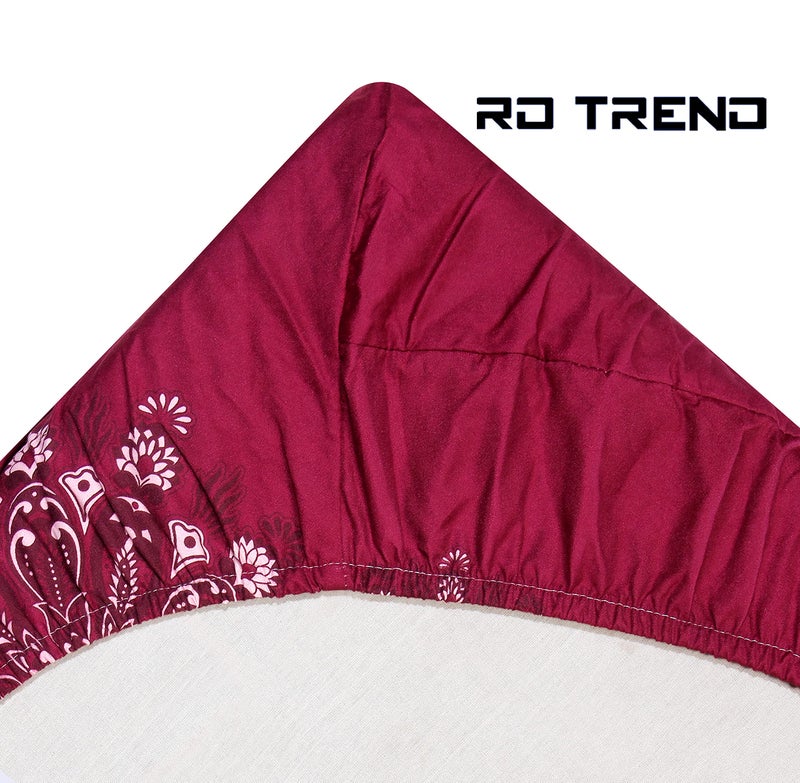 RD TREND تقدم ملاءة سرير فاخرة من قطن جليسي سوبر ناعم 210 TC بحجم كينغ (78X72X8 بوصة) مع 2 غطاء وسادة، لون-نبيذي نمط-زهري - Image 3