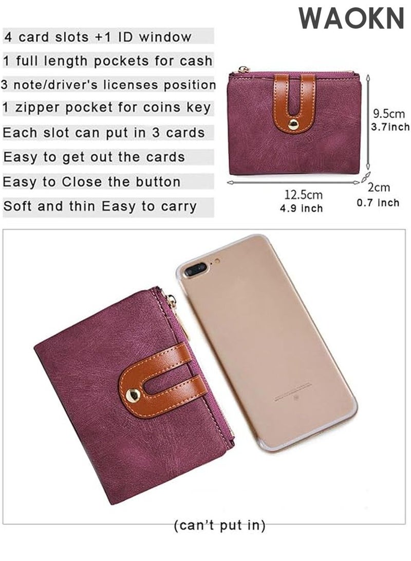 دبليو أيه أو كي أن محفظة جلدية صغيرة قابلة للطي للنساء - محفظة رفيعة مزودة بخاصية حجب RFID مع جيب للعملات المعدنية بسحاب ونافذة لبطاقة الهوية - حامل بطاقات ائتمان من الجلد الأصلي للنقود - محفظة جيب أمامي صغيرة الحجم (أرجواني أحمر) - Image 4