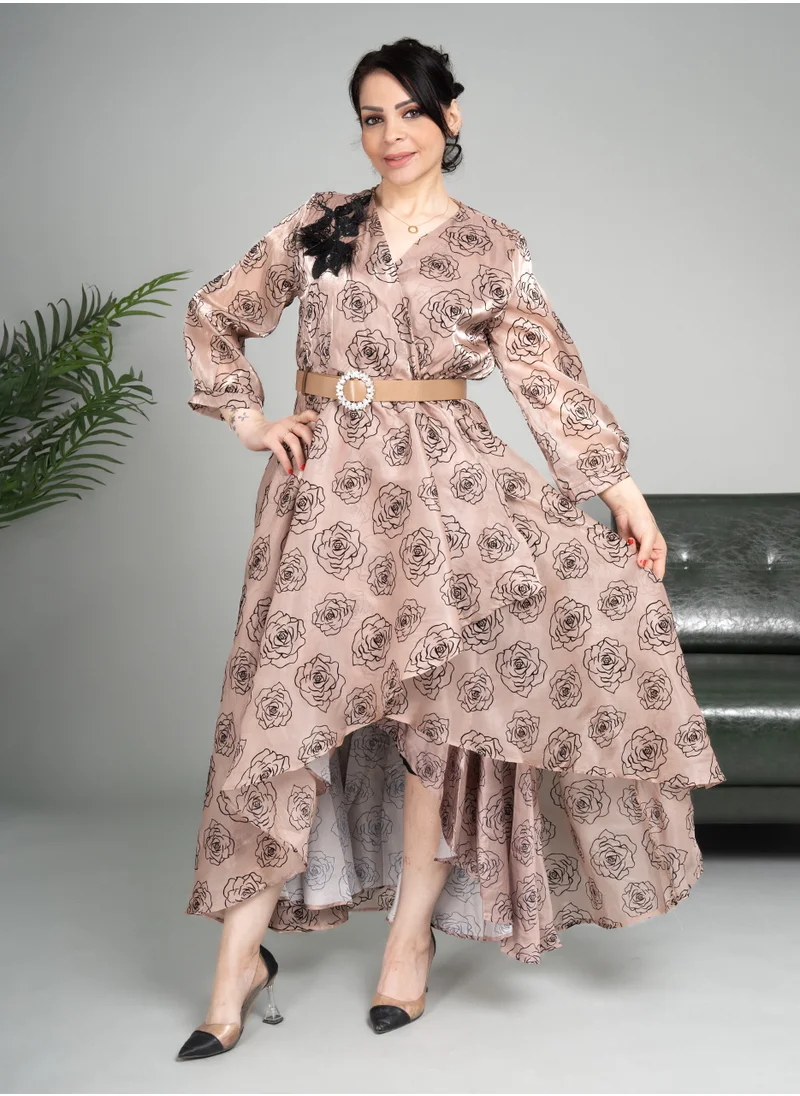 IKKXA Floral Beige Flowing Dress