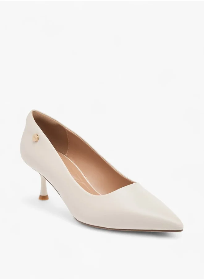 سيليست Womens Solid Slip-On Pumps With Pointed Toe And Kitten Heels