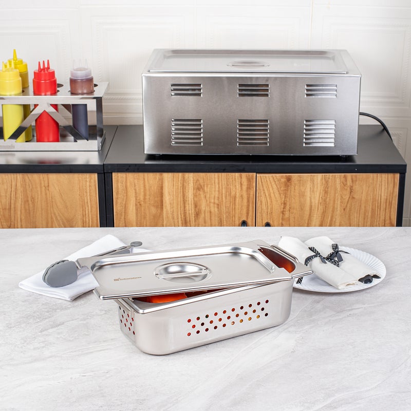 Restaurantware Restaurantware-LID ONLY: Met Lux 12.8 x 7 Inch Steam Table Pan Lid, 1 Hotel Pan Lid - Fits 1/3 Size Steam Table Pan, Table Pan Sold Separately, Stainless Steel Steam Pan Cover, Built-In Handle  - Image 4