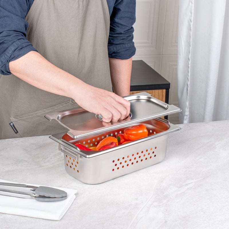 Restaurantware Restaurantware-LID ONLY: Met Lux 12.8 x 7 Inch Steam Table Pan Lid, 1 Hotel Pan Lid - Fits 1/3 Size Steam Table Pan, Table Pan Sold Separately, Stainless Steel Steam Pan Cover, Built-In Handle  - Image 5