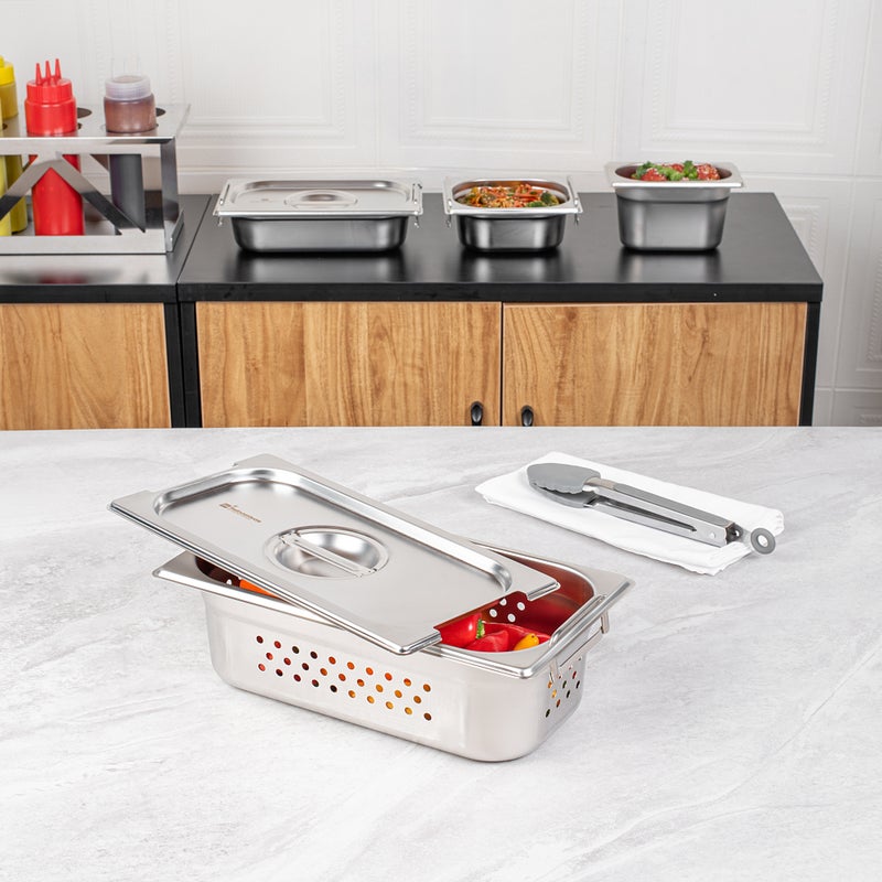 Restaurantware Restaurantware-LID ONLY: Met Lux 12.8 x 7 Inch Steam Table Pan Lid, 1 Hotel Pan Lid - Fits 1/3 Size Steam Table Pan, Table Pan Sold Separately, Stainless Steel Steam Pan Cover, Built-In Handle  - Image 3