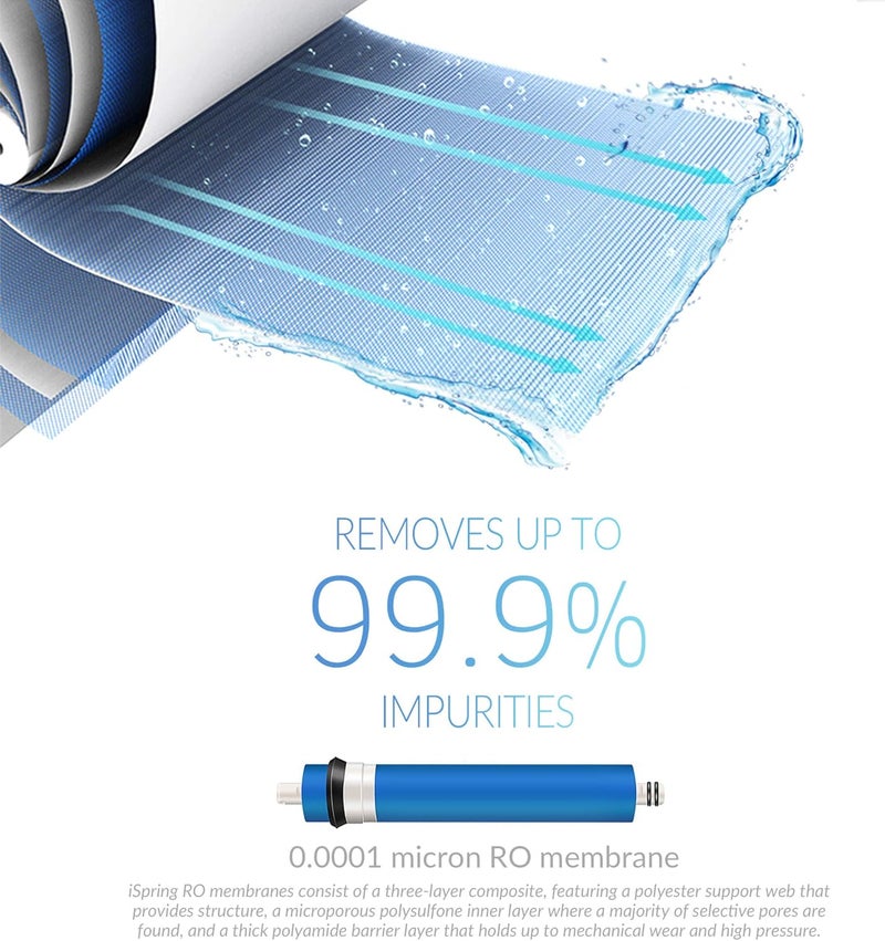 iSpring نظام فلترة المياه بالتناضح العكسي iSpring RCC7U المعتمد من NSFANSI 58 بسعة 75 جالون في اليوم و6 مراحل مع فلتر UV يقلل من الأسبستوس وTDS والكلور والباريوم والرصاص ويعزز طعم المياه مع فلاتر خالية من BPA - Image 3