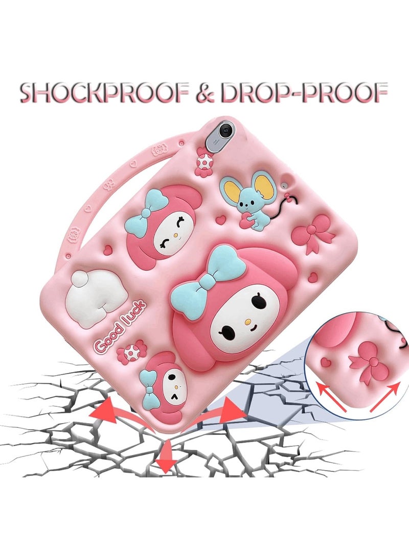 Aookay Compatible with Huawei MatePad 11.5 / MatePad Air 11.5 Inch 2023 Kids Case, Shockproof Silicone Cartoon Melody Cover with Handle Stand, Shoulder Strap (Pink) - Image 5