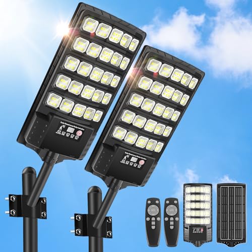 CNOIJUTS Solar Street Lights Outdoor Waterproof, 20000LM 6500K Motion Sensor LED Flood Lights, Dusk to Dawn Solar Lights with Remote, Solar-Powered Parking Lot Light, Commercial Area Lighting for Outside 2Pack - Image 1