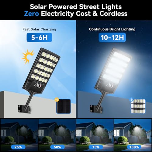 CNOIJUTS Solar Street Lights Outdoor Waterproof, 20000LM 6500K Motion Sensor LED Flood Lights, Dusk to Dawn Solar Lights with Remote, Solar-Powered Parking Lot Light, Commercial Area Lighting for Outside 2Pack - Image 5