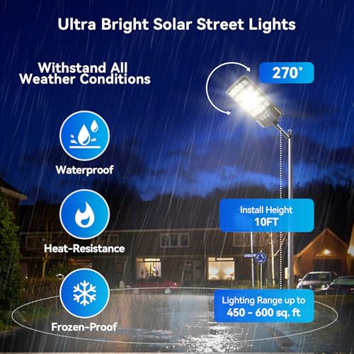 CNOIJUTS Solar Street Lights Outdoor Waterproof, 20000LM 6500K Motion Sensor LED Flood Lights, Dusk to Dawn Solar Lights with Remote, Solar-Powered Parking Lot Light, Commercial Area Lighting for Outside 2Pack - Image 4