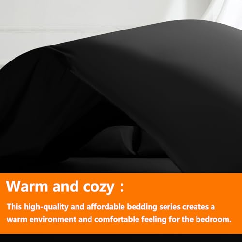 TAIMIT Black Full Size Comforter Set - 7 Pieces, Bed in a Bag Bedding Sets with All Season Soft Quilted Warm Fluffy Reversible Comforter,Flat Sheet,Fitted Sheet,2 Pillow Shams,2 Pillowcases - Image 2