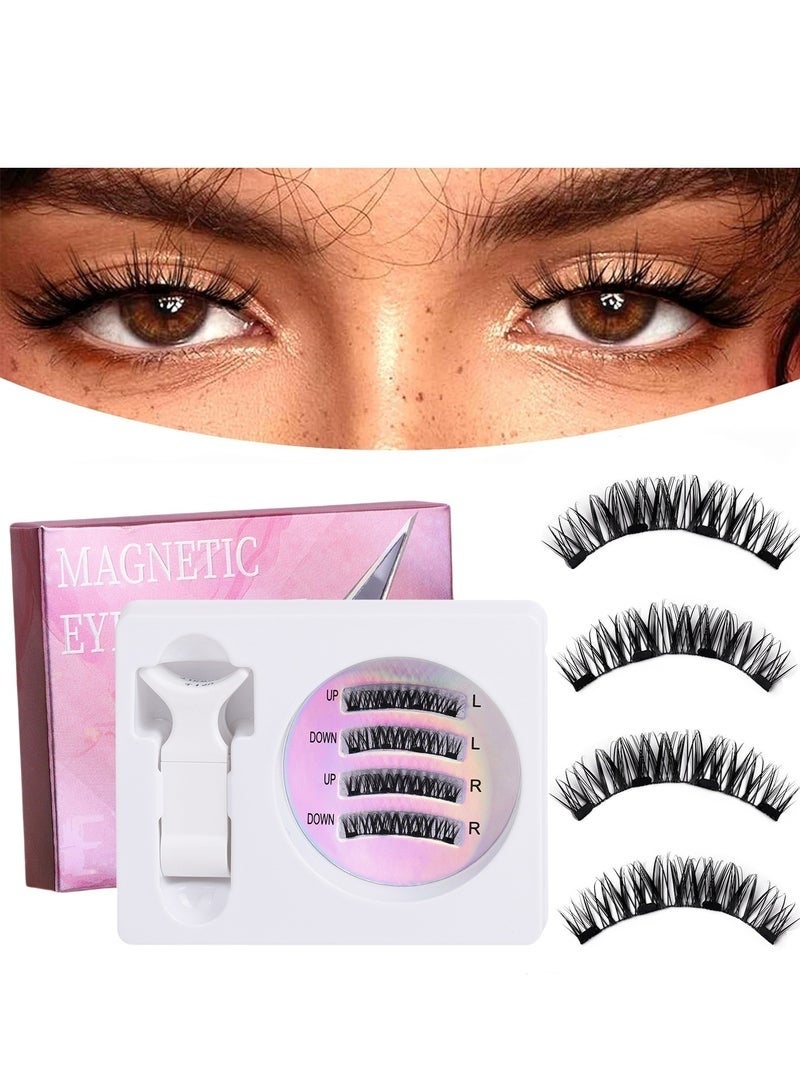 جلامكيت مجموعة رموش صناعية مغناطيسية، رموش مغناطيسية قابلة لإعادة الاستخدام، تركيبة رموش علوية وسفلية (العين اليسرى واليمنى منفصلتان)، مجموعة رموش صناعية ثلاثية الأبعاد طبيعية خالية من الغراء مع أداة وضع، سهلة الارتداء - Image 1