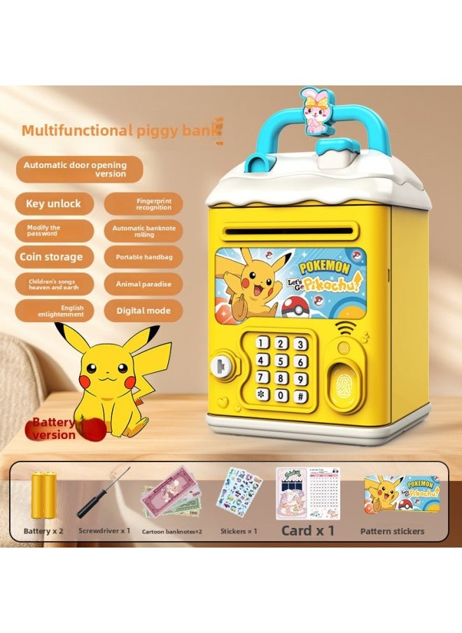 Generic - Can't Get In And Out Of The Year Piggy Bank Only Boys Password Box Kulomi Savings Girls Children Can Access-Color:Pikachu☀Password Unlock Automatic Banknote Rolling☀Battery Version - Image 1