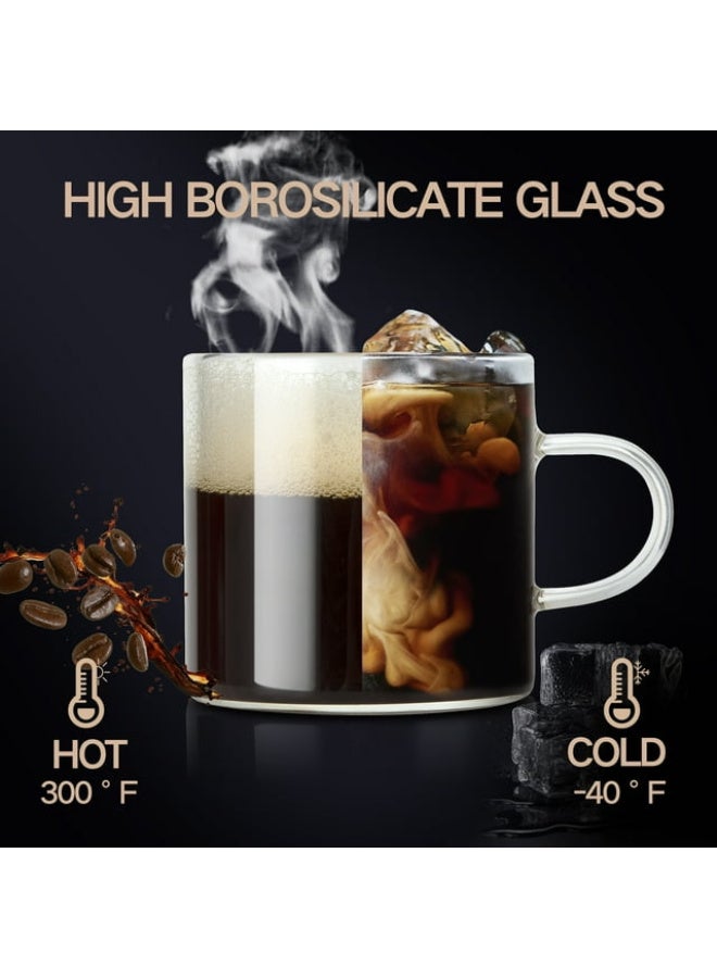 مجموعة من 4 قطع من أكواب الإسبريسو الزجاجية بمقابض، وأكواب قهوة صغيرة السعة، وأكواب شاي زجاجية صغيرة، وأكواب صغيرة فاخرة وأوعية شاي للاستخدام المنزلي 110 مل - Image 2