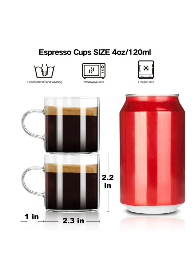 مجموعة من 4 قطع من أكواب الإسبريسو الزجاجية بمقابض، وأكواب قهوة صغيرة السعة، وأكواب شاي زجاجية صغيرة، وأكواب صغيرة فاخرة وأوعية شاي للاستخدام المنزلي 110 مل - Image 3