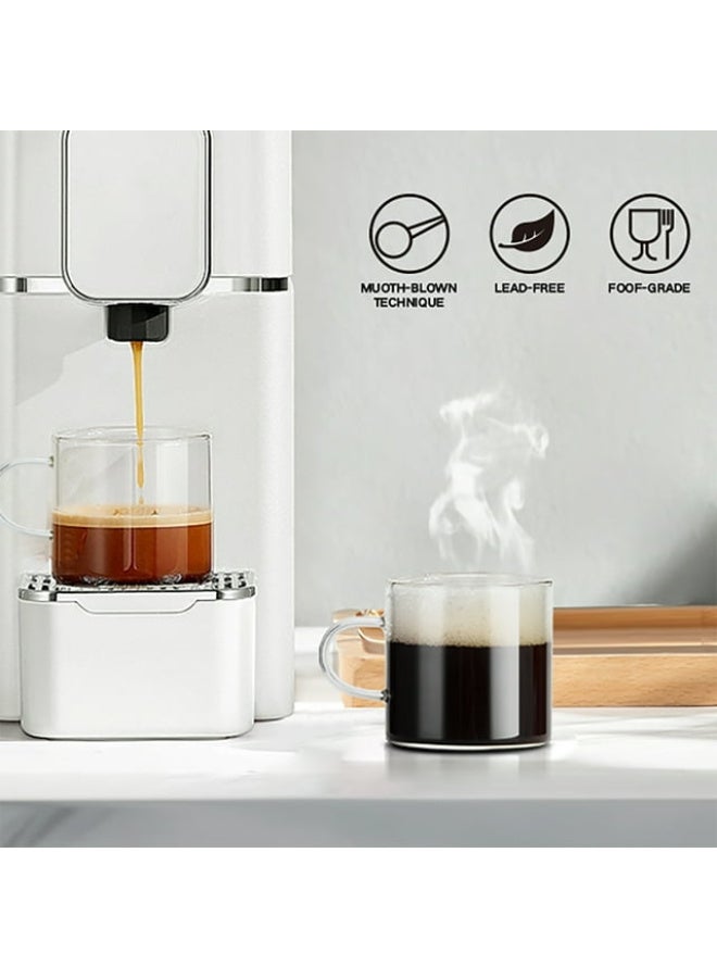 مجموعة من 4 قطع من أكواب الإسبريسو الزجاجية بمقابض، وأكواب قهوة صغيرة السعة، وأكواب شاي زجاجية صغيرة، وأكواب صغيرة فاخرة وأوعية شاي للاستخدام المنزلي 110 مل - Image 4