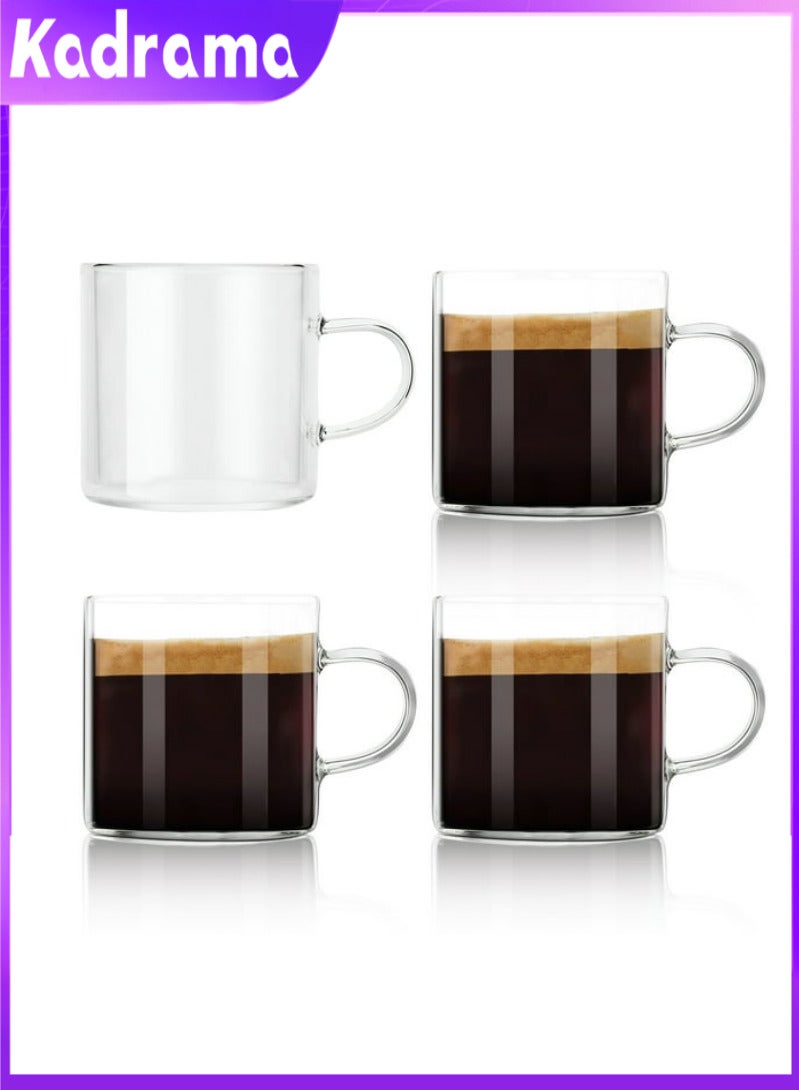 مجموعة من 4 قطع من أكواب الإسبريسو الزجاجية بمقابض، وأكواب قهوة صغيرة السعة، وأكواب شاي زجاجية صغيرة، وأكواب صغيرة فاخرة وأوعية شاي للاستخدام المنزلي 110 مل - Image 1