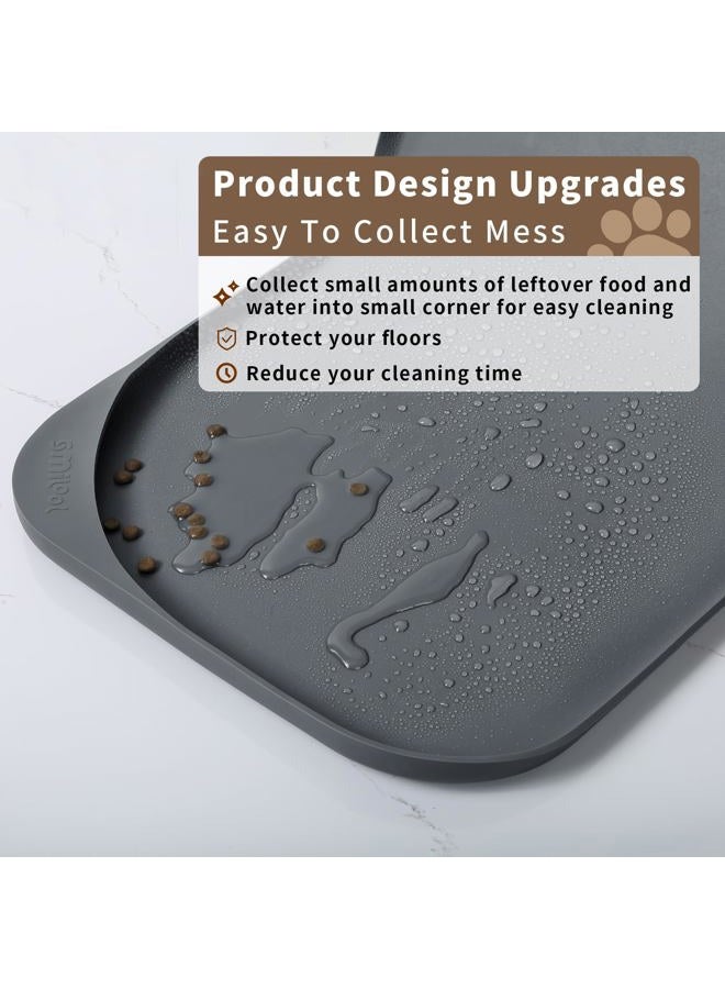 SMILOOL Silicone Pet Feeding Mat with Raised Edge & Pocket, Dog Cat Bowl Mats for Food and Water, Pet Placemat for Floors Waterproof, 19” x 12” x 0.7” Grey - Image 4
