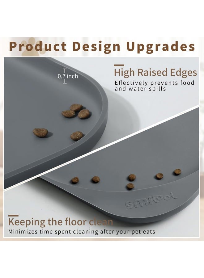 SMILOOL Silicone Pet Feeding Mat with Raised Edge & Pocket, Dog Cat Bowl Mats for Food and Water, Pet Placemat for Floors Waterproof, 19” x 12” x 0.7” Grey - Image 3