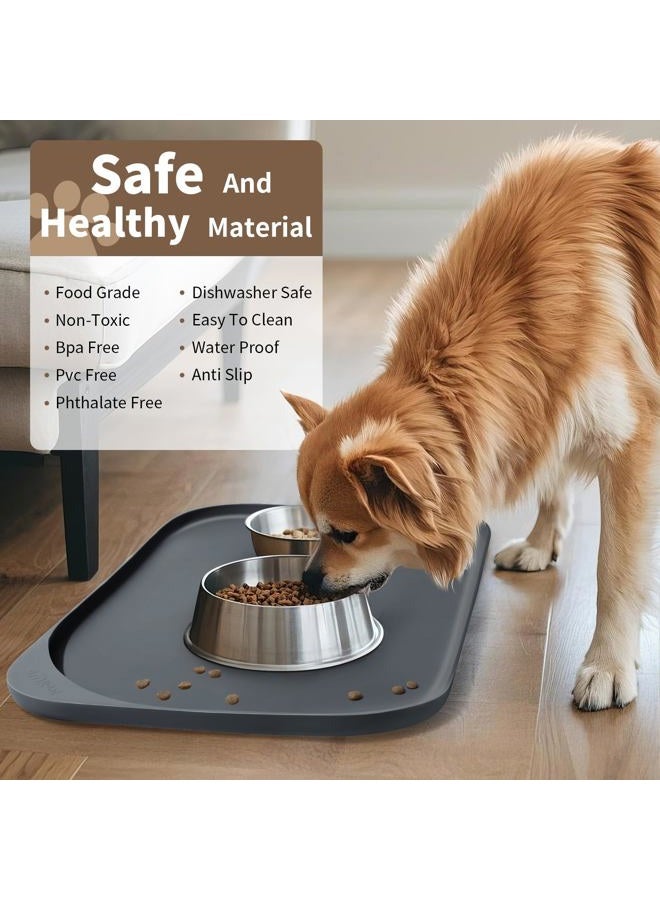 SMILOOL Silicone Pet Feeding Mat with Raised Edge & Pocket, Dog Cat Bowl Mats for Food and Water, Pet Placemat for Floors Waterproof, 19” x 12” x 0.7” Grey - Image 5