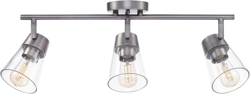 Globe Electric 64000045 24" 3-Light Track Lighting, Pewter, Clear Glass Shades, Ceiling Light, Pivot Shade, 3 Bulb, Kitchen Lights, E26 Socket - Image 1