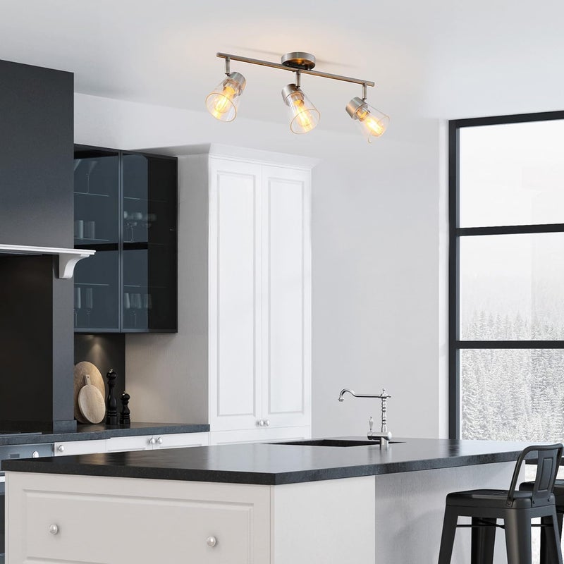 Globe Electric 64000045 24" 3-Light Track Lighting, Pewter, Clear Glass Shades, Ceiling Light, Pivot Shade, 3 Bulb, Kitchen Lights, E26 Socket - Image 4