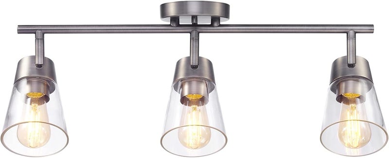 Globe Electric 64000045 24" 3-Light Track Lighting, Pewter, Clear Glass Shades, Ceiling Light, Pivot Shade, 3 Bulb, Kitchen Lights, E26 Socket - Image 5