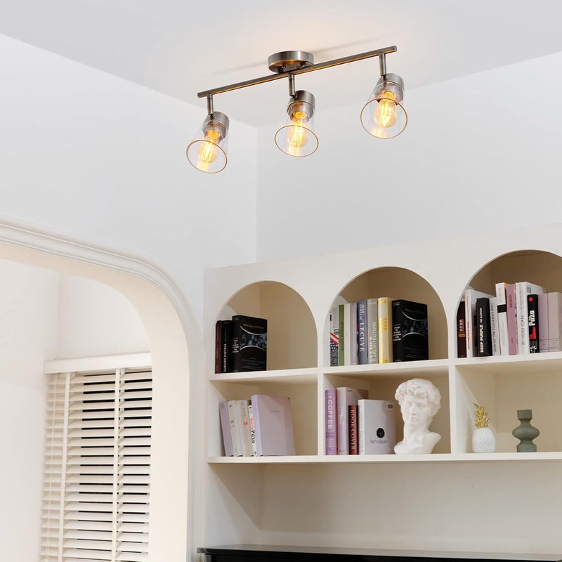 Globe Electric 64000045 24" 3-Light Track Lighting, Pewter, Clear Glass Shades, Ceiling Light, Pivot Shade, 3 Bulb, Kitchen Lights, E26 Socket - Image 3