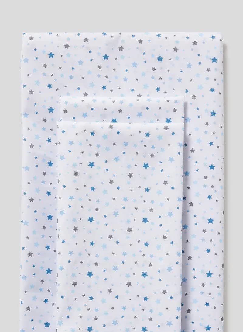RISHAHOME 3-Piece Queen Size 180 TC Premium Collection Star Printed Bedsheet Set Includes 1xBedsheet, 2xPillow Cases 50x75 cm Cotton White 240x254cm - Image 2