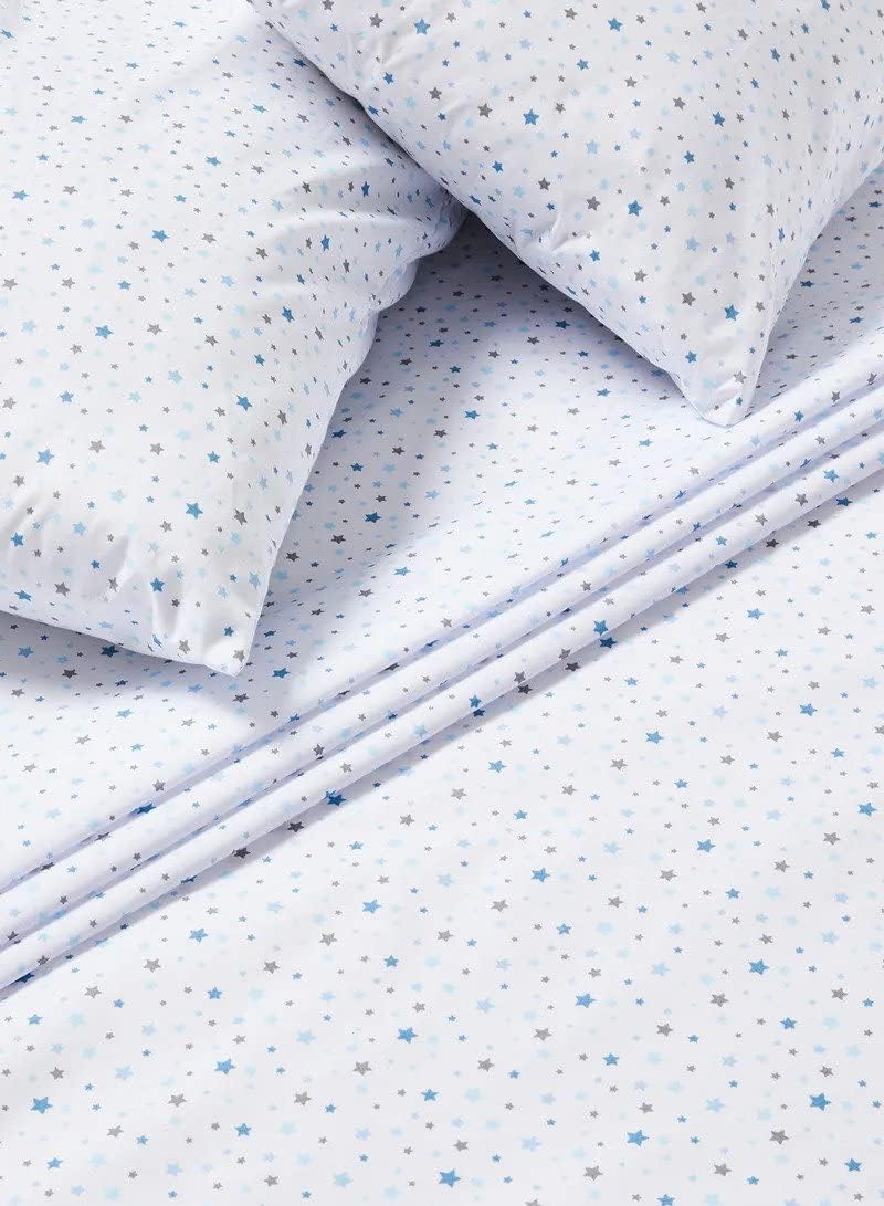 RISHAHOME 3-Piece Queen Size 180 TC Premium Collection Star Printed Bedsheet Set Includes 1xBedsheet, 2xPillow Cases 50x75 cm Cotton White 240x254cm - Image 3