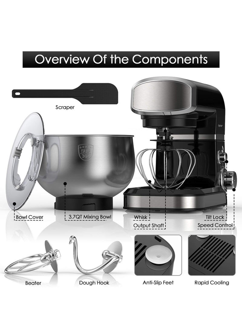 Arabest Kitchen Stand Mixer,5 L Small Electric Food Mixer,6 Speeds Portable Lightweight Kitchen Mixer for Daily Use with Egg Whisk,Dough Hook,Flat Beater (Black)  - Image 2