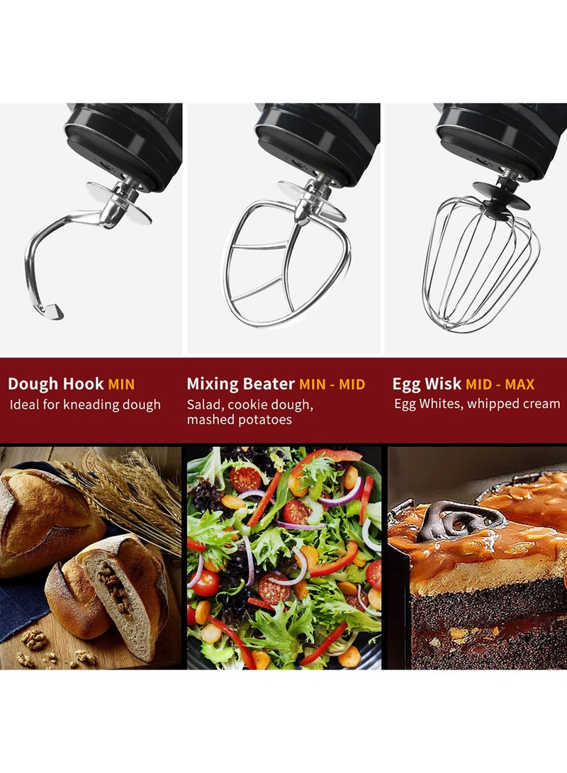 Arabest Kitchen Stand Mixer,5 L Small Electric Food Mixer,6 Speeds Portable Lightweight Kitchen Mixer for Daily Use with Egg Whisk,Dough Hook,Flat Beater (Black) - Image 4