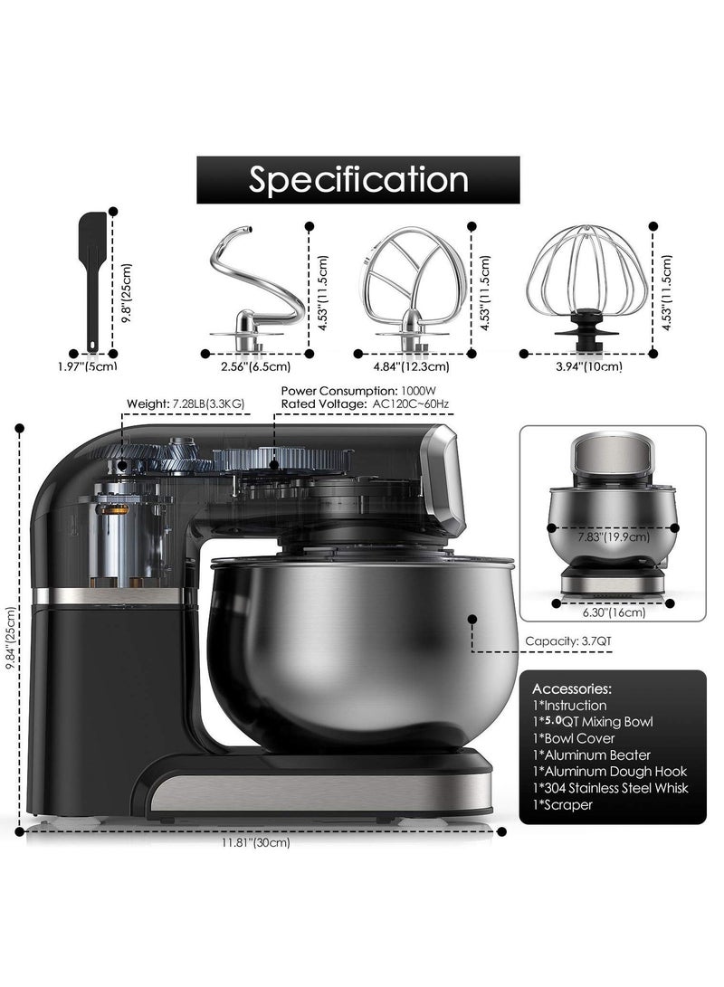 Arabest Kitchen Stand Mixer,5 L Small Electric Food Mixer,6 Speeds Portable Lightweight Kitchen Mixer for Daily Use with Egg Whisk,Dough Hook,Flat Beater (Black) - Image 2