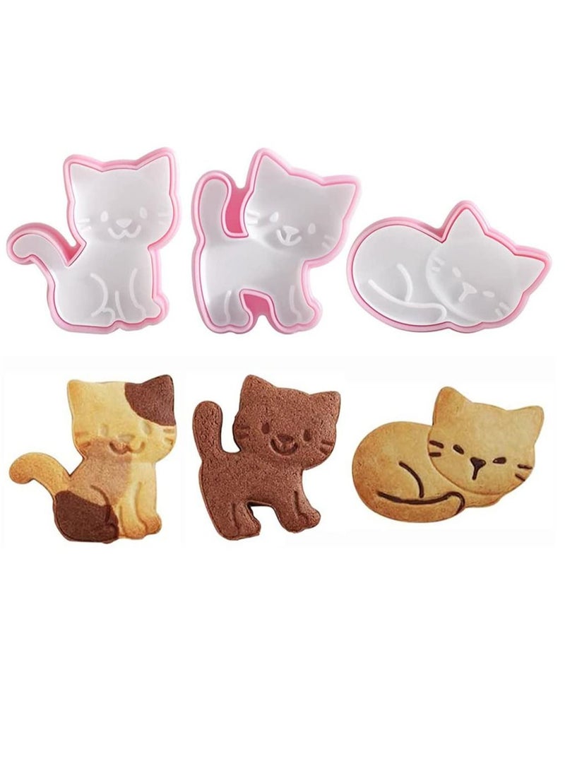 SYOSI Cat Shape Animal Plunger Cookie Cutters Set, 3pcs Cat Cookie Cutter Shapes Plastic Biscuit Cutter Set Animals Cookie Stamps Fondant Cake Decorating Tools - Image 1