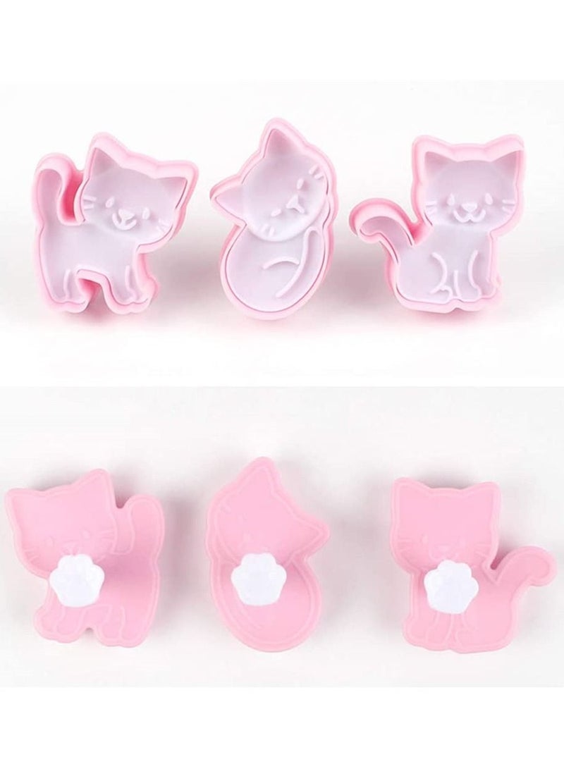 SYOSI Cat Shape Animal Plunger Cookie Cutters Set, 3pcs Cat Cookie Cutter Shapes Plastic Biscuit Cutter Set Animals Cookie Stamps Fondant Cake Decorating Tools - Image 4