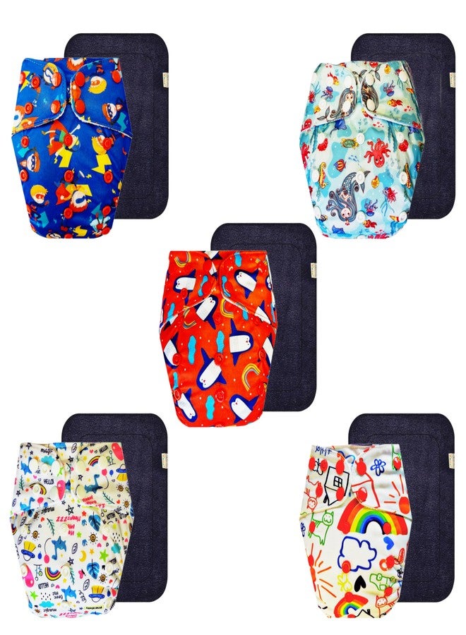 Dumbledo Premium Cloth Diaper with Black Insert (Pack of 5) | Soft & Gentle | Breathable | Adjustable Snaps | Trusted by Moms | 3 Months - 3 Years | Unisex Baby - Image 1