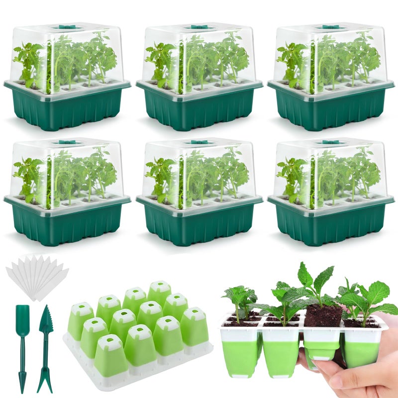 Ryscam Seed Starter Tray, 72 Cells Indoor Seed Starter Kit, Flexible Silicone Designed Seedling Starter Trays, Germination Tray with Humidity Dome & Lids(4in Height), Reusable & Dishwasher Safe, BPA-Free - Image 1